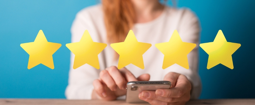 Recensione 850x350 Immagine con stelle per assegnazione rating